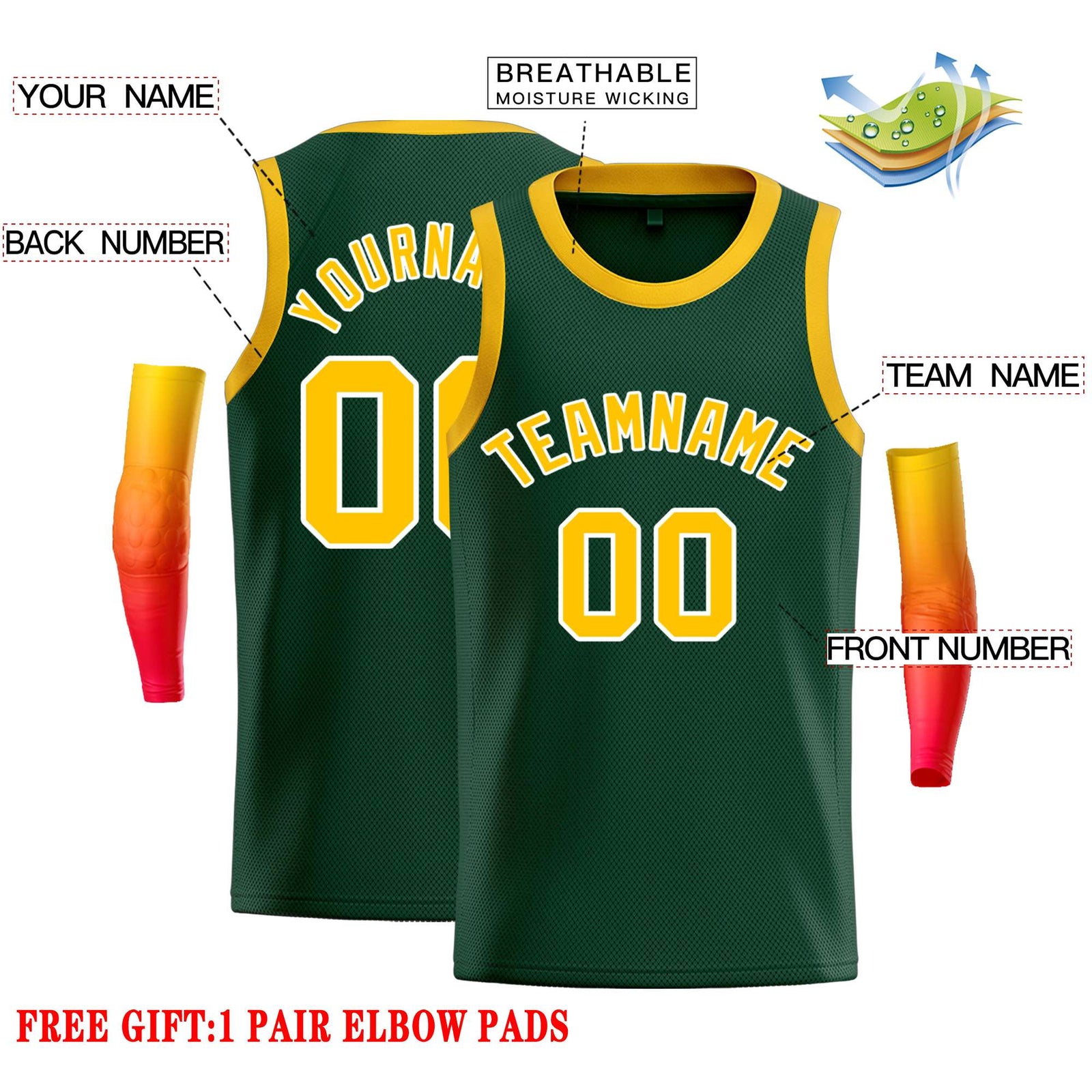 Custom Green Yellow-White Classic Tops Casual Basketball Jersey