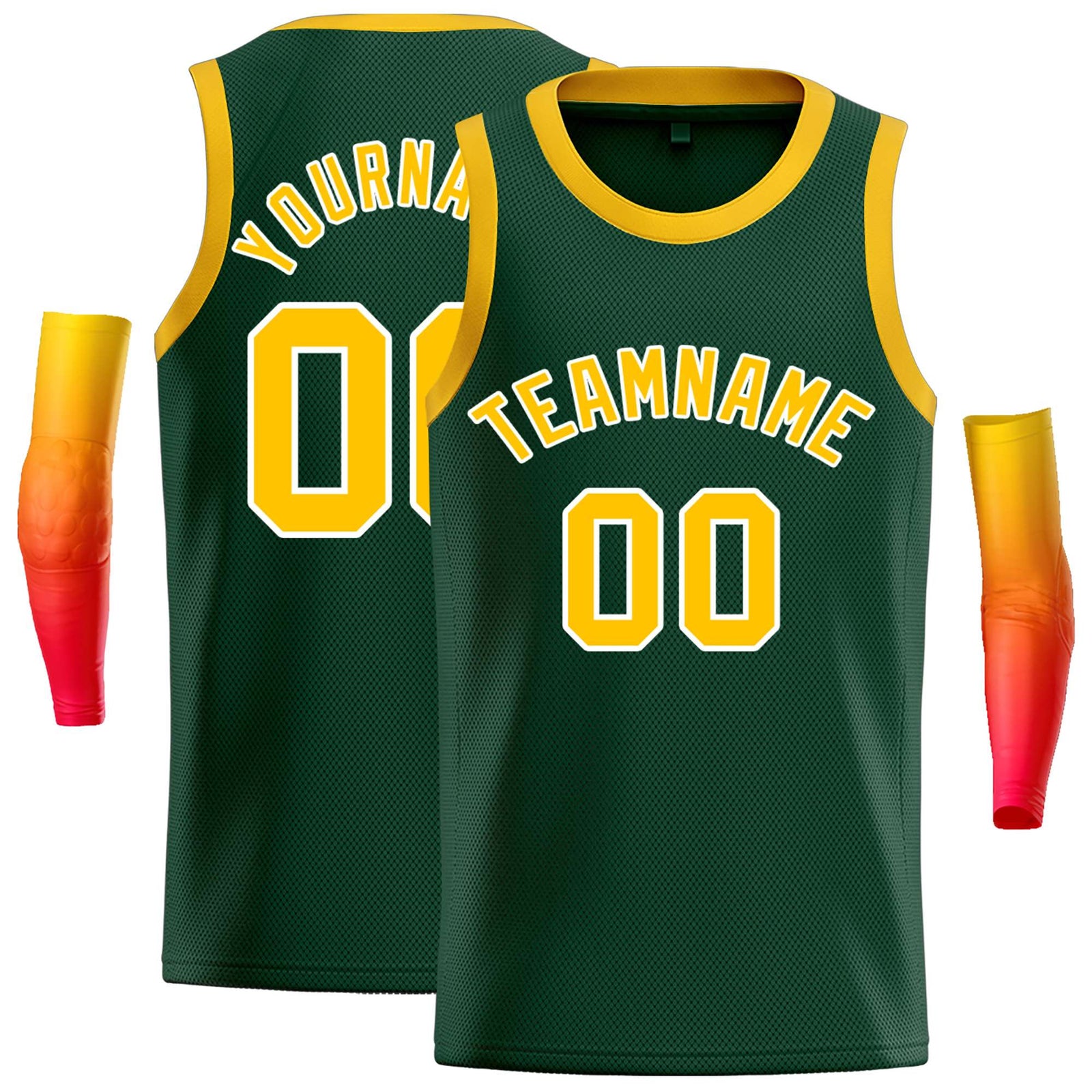 Custom Green Yellow-White Classic Tops Casual Basketball Jersey
