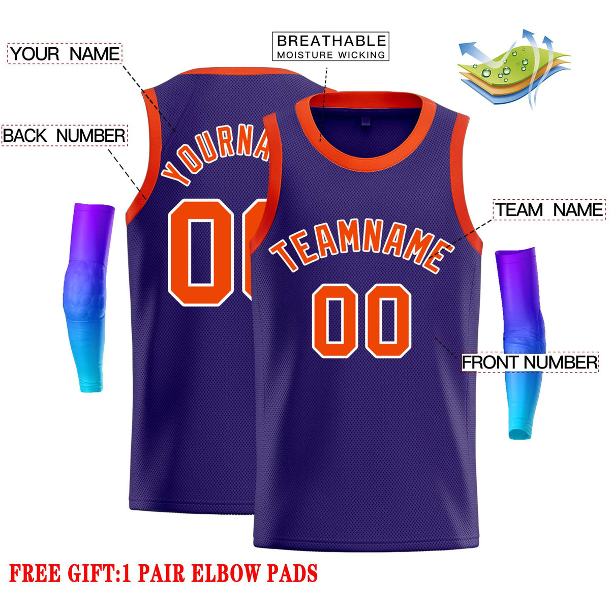 Custom Purple Orange-White Classic Tops Casual Basketball Jersey
