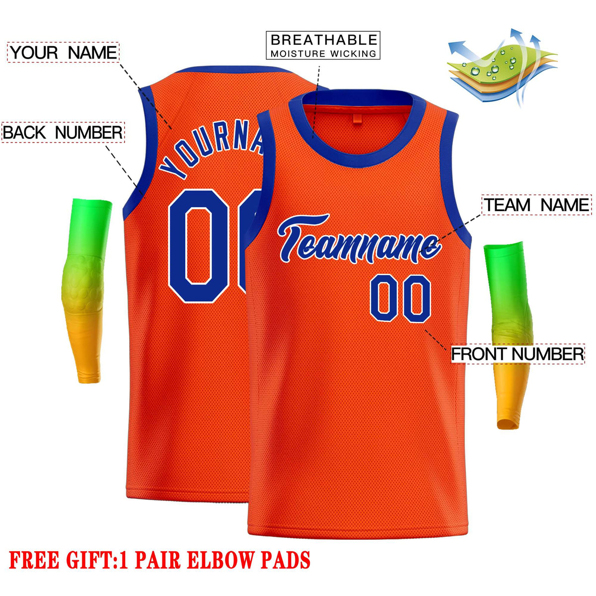 Custom Orange Royal-White Classic Tops Casual Basketball Jersey
