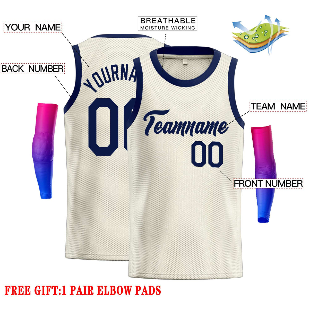 Custom Cream Navy Classic Tops Casual Basketball Jersey