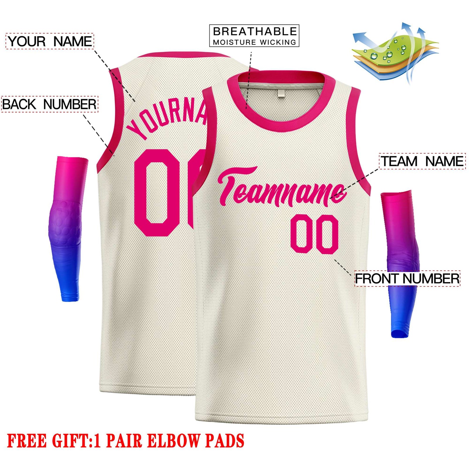 Custom Cream Pink Classic Tops Casual Basketball Jersey