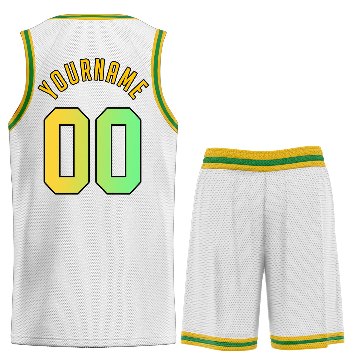Custom White Green Gradient Fashion Sets Basketball Jersey