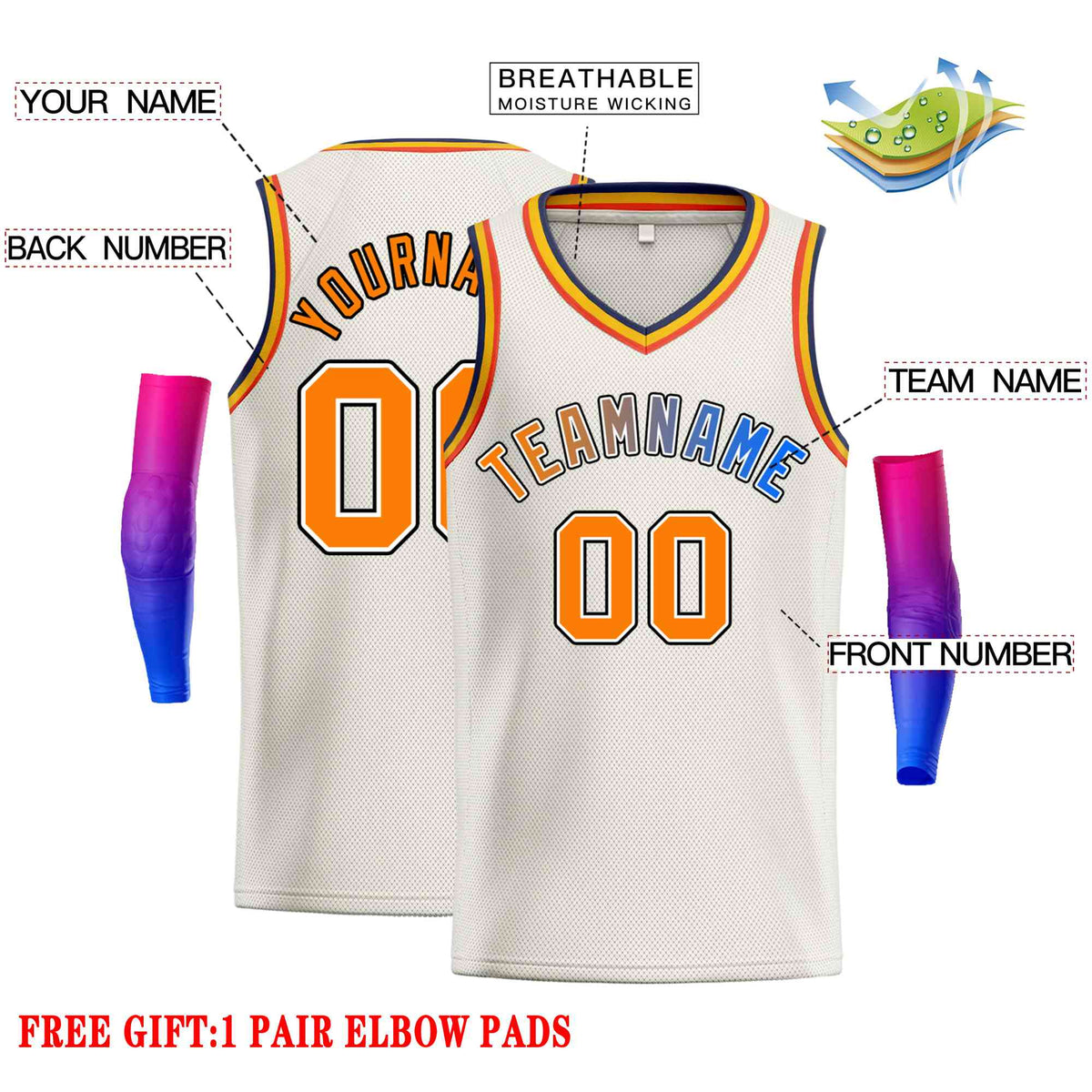 Custom Cream Orange-Classic Tops Men Casual Basketball Jersey