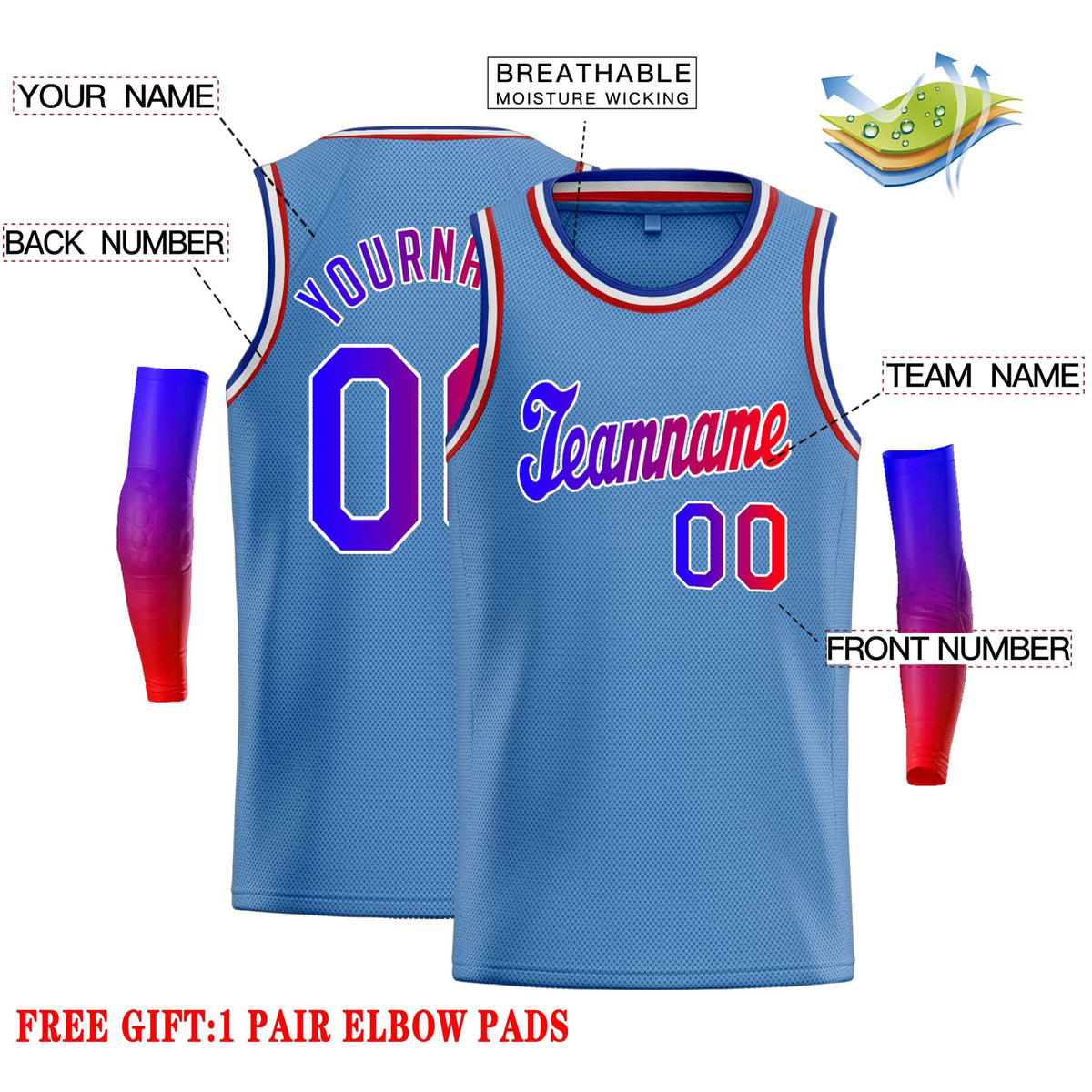 Custom Light Blue Royal-White Classic Tops Casual Basketball Jersey