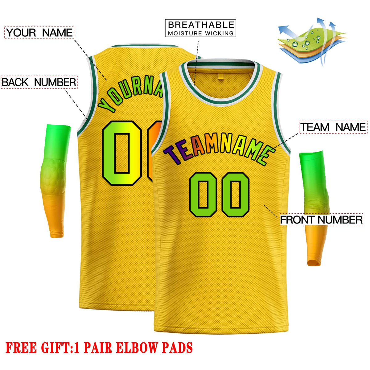 Custom Yellow Black-Black Classic Tops Casual Basketball Jersey