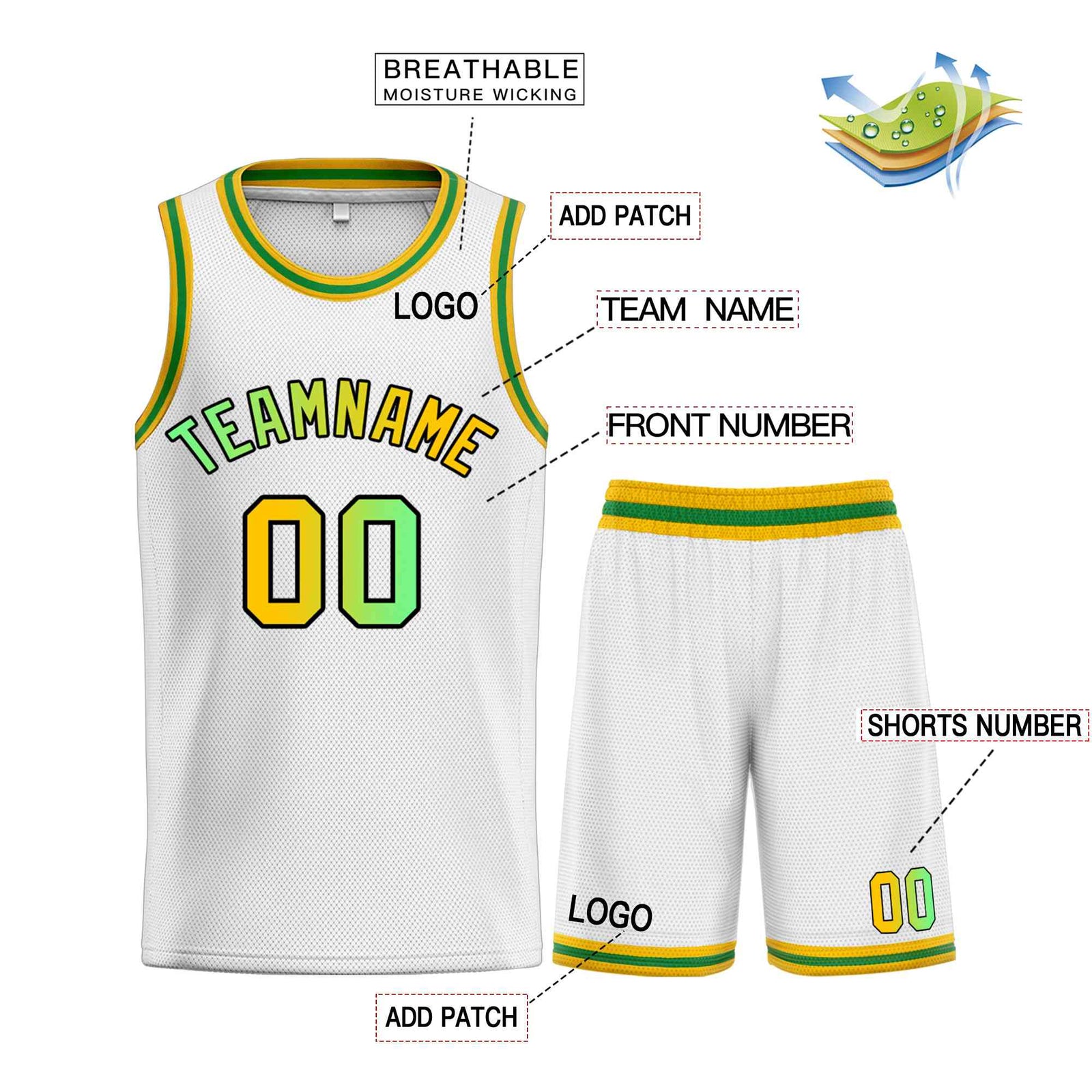 Custom White Yellow-Black Classic Sets Curved Basketball Jersey