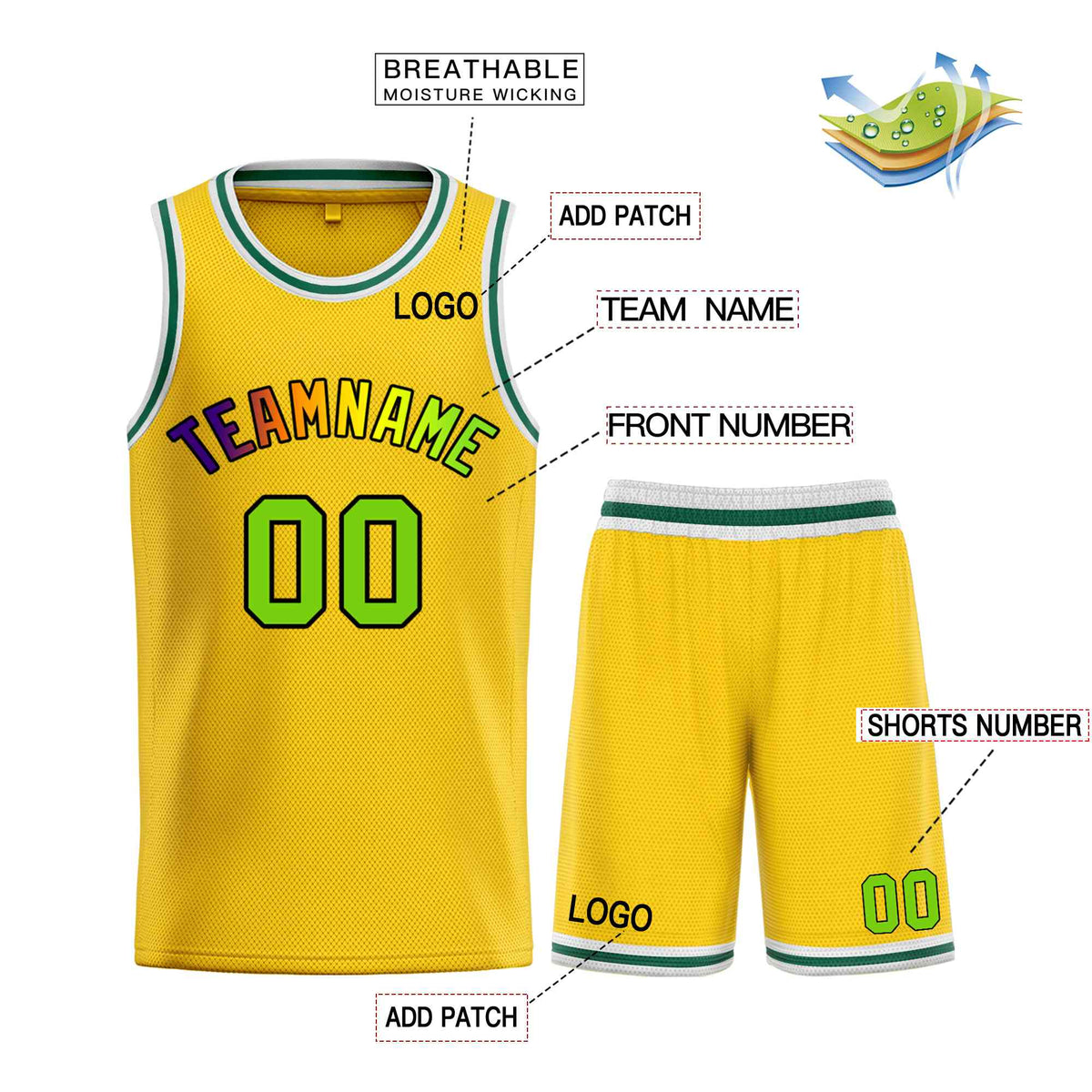 Custom Yellow Green-Black Bull Classic Sets Basketball Jersey