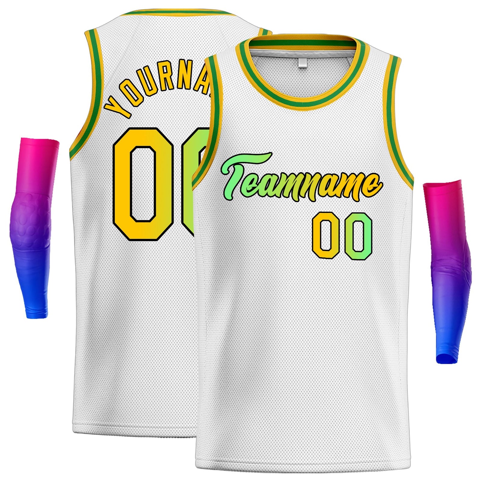 Custom White Green Classic Tops Fonts Gradient Fashion Tops Men Casual Basketball Jersey