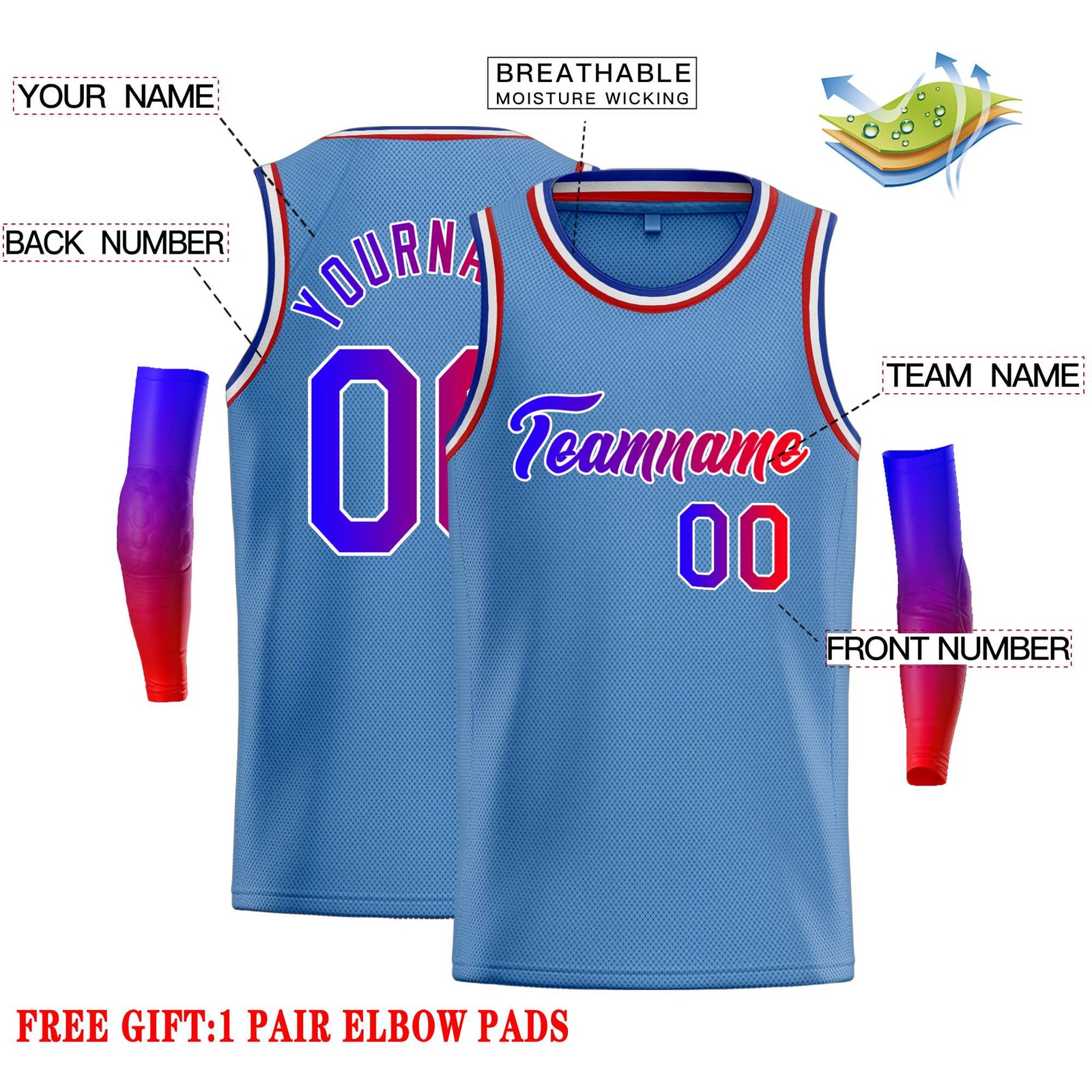 Custom Light Blue Royal-White Classic Tops Casual Basketball Jersey