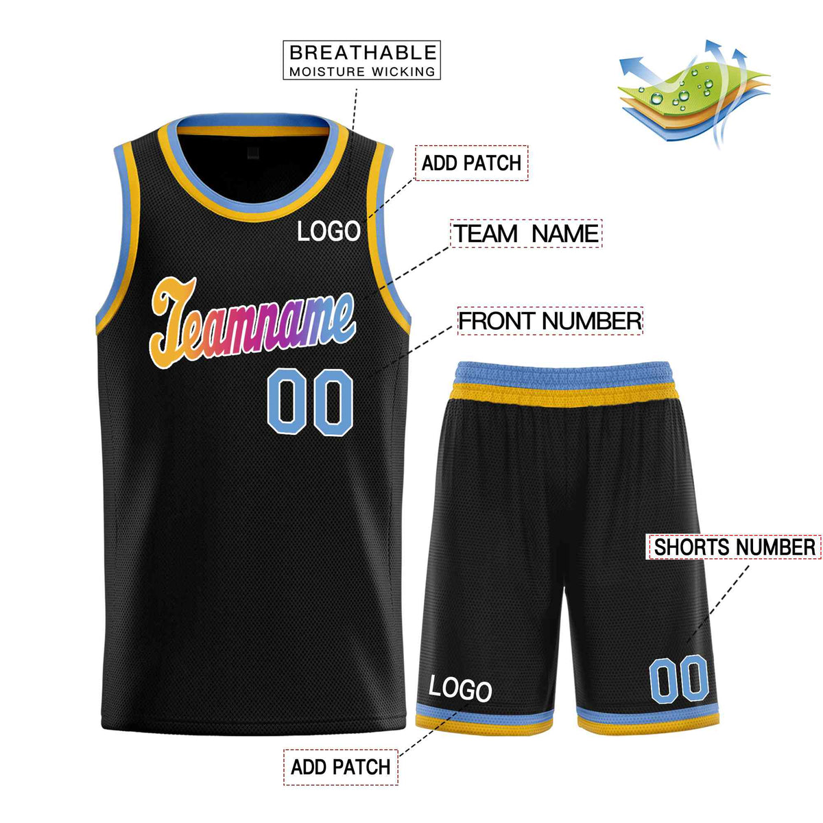 Custom Black Yellow-White Classic Sets Sports Uniform Basketball Jersey