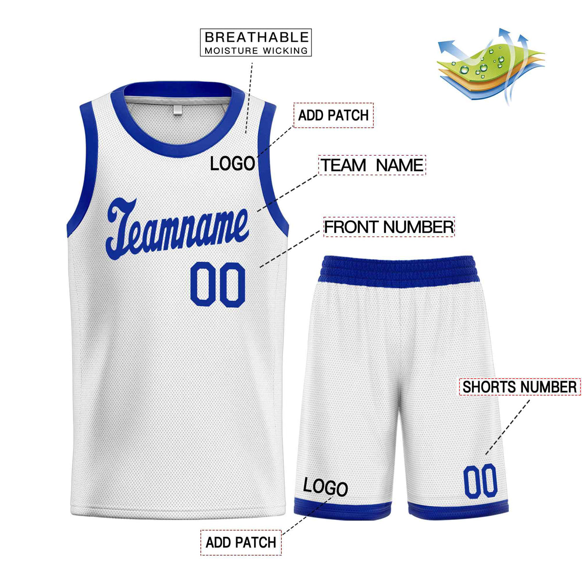 Custom White Royal Classic Sets Sports Uniform Basketball Jersey