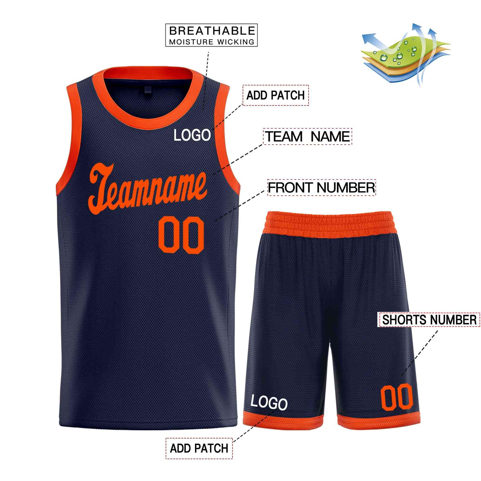 Custom Navy Orange Classic Sets Sports Uniform Basketball Jersey