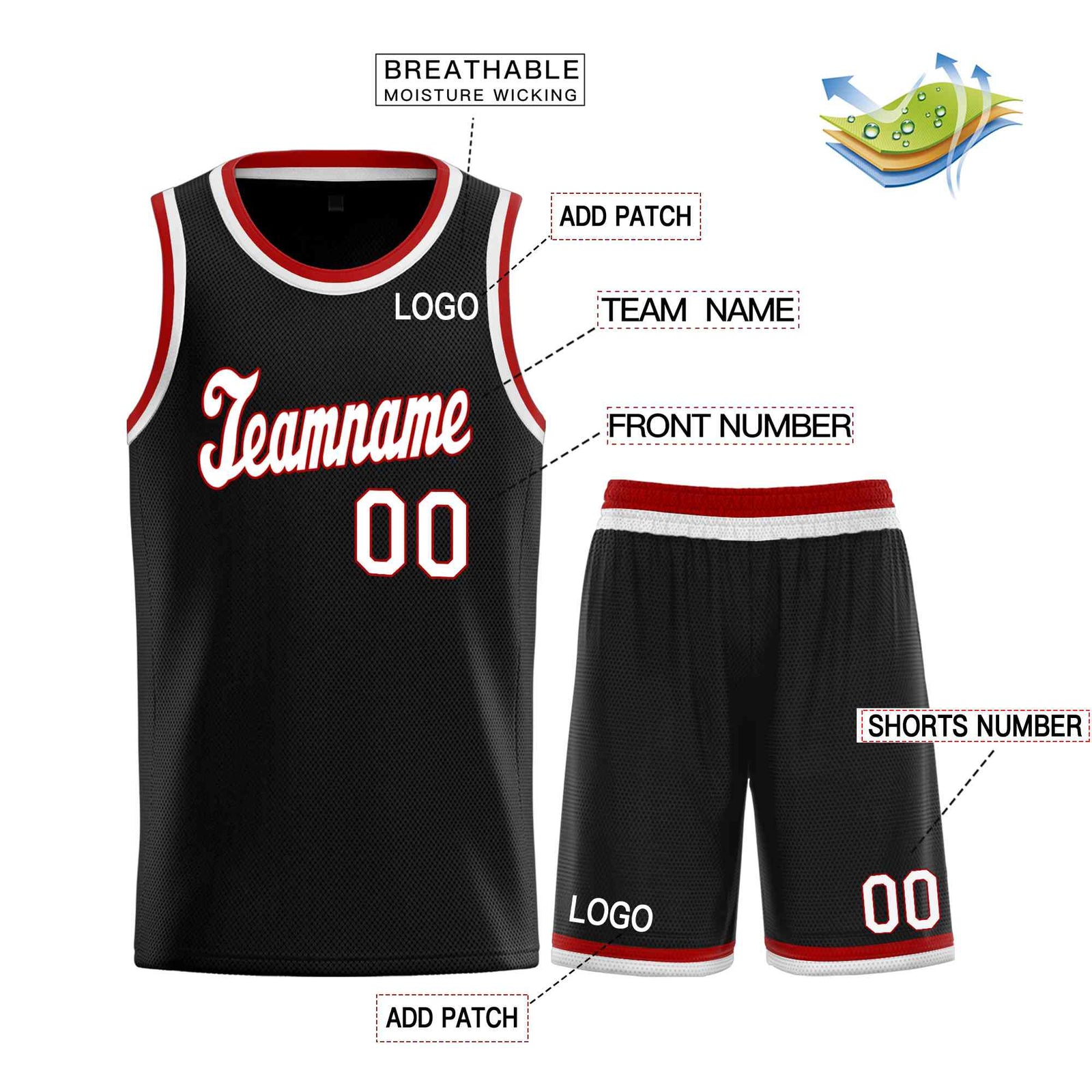 Custom Black Red-Red Classic Sets Sports Uniform Basketball Jersey