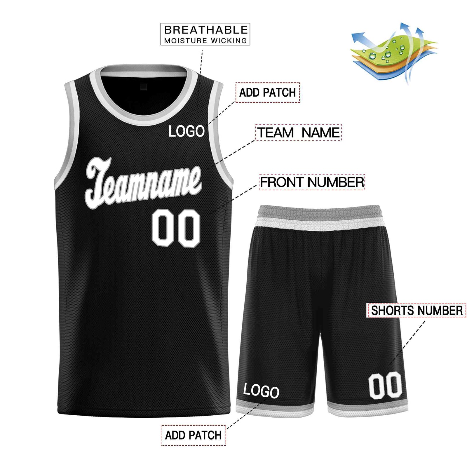 Custom Black White-Gray Classic Sets Sports Uniform Basketball Jersey