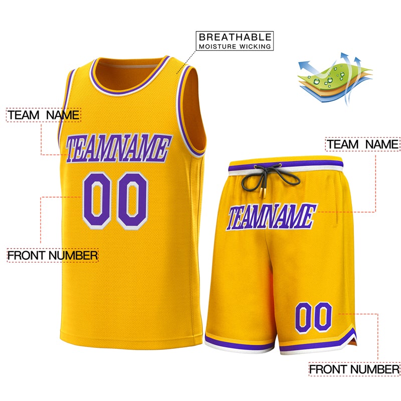 Custom Yellow Purple-White Classic Sets Basketball Jersey