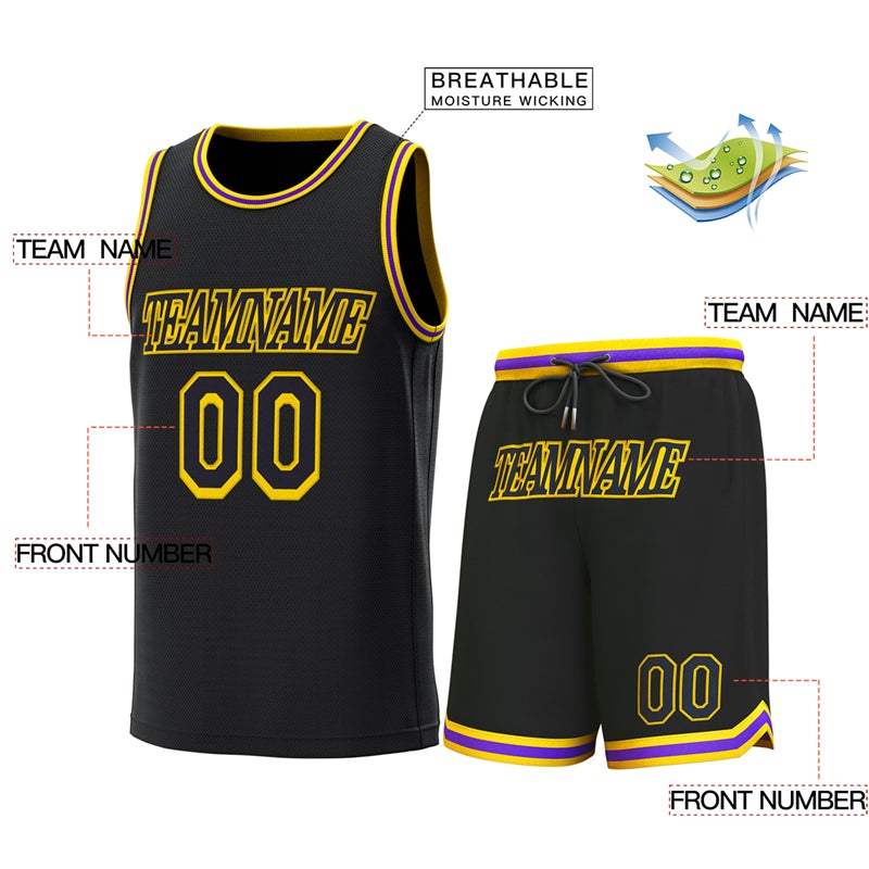 Custom Black Yellow-Purple-Classic Sets Basketball Jersey