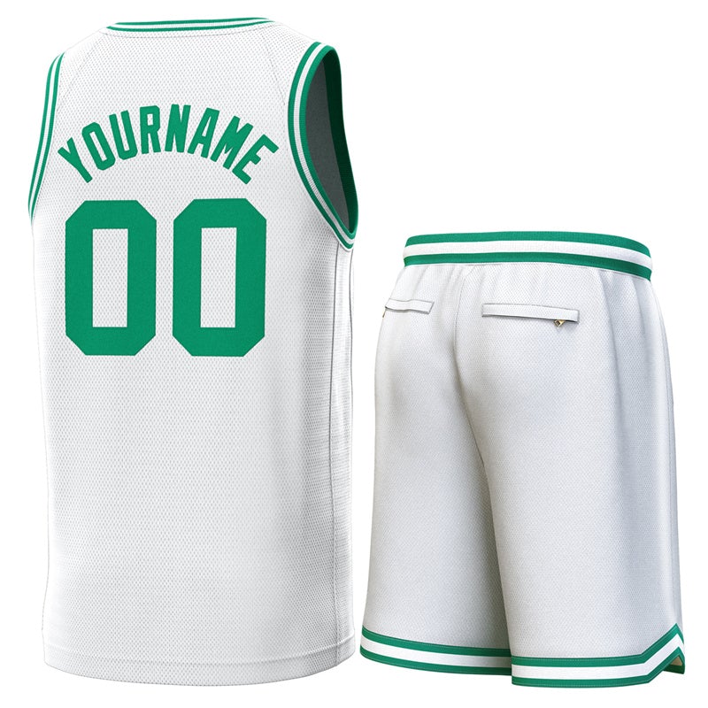 Custom White Green-Green Classic Sets Basketball Jersey