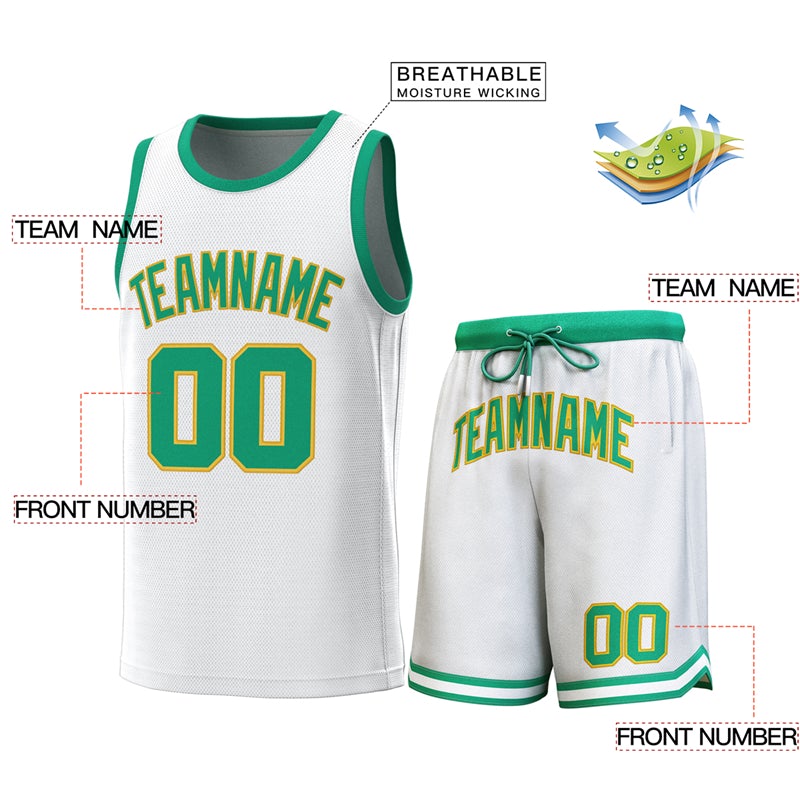 Custom White Green Classic Sets Basketball Jersey