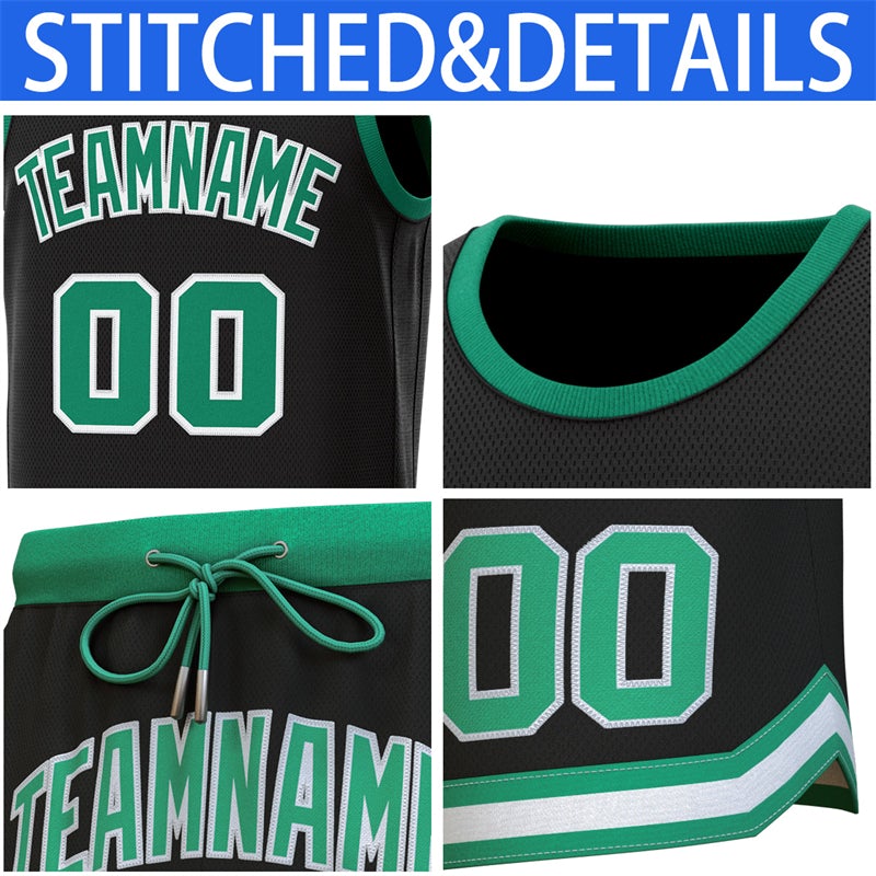 Custom Black Kelly Green Classic Sets Basketball Jersey