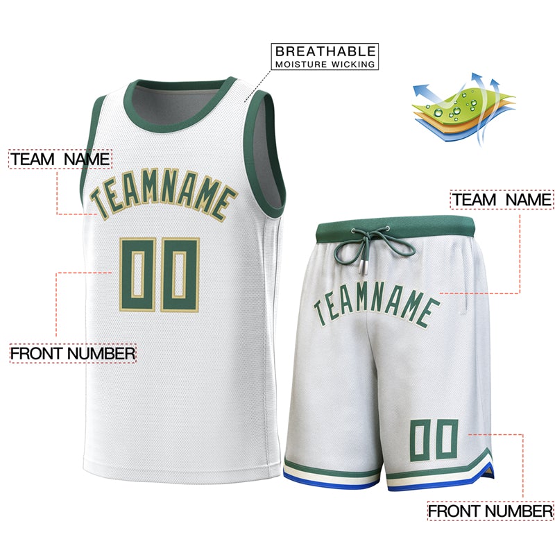 Custom White Green Classic Sets Basketball Jersey