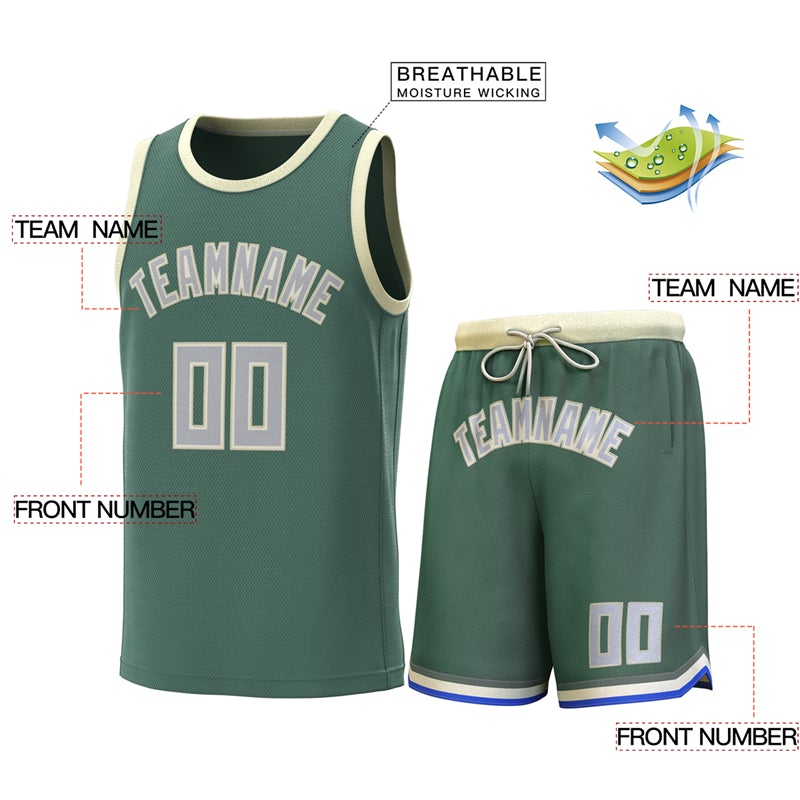 Custom Green Beige Classic Sets Basketball Jersey