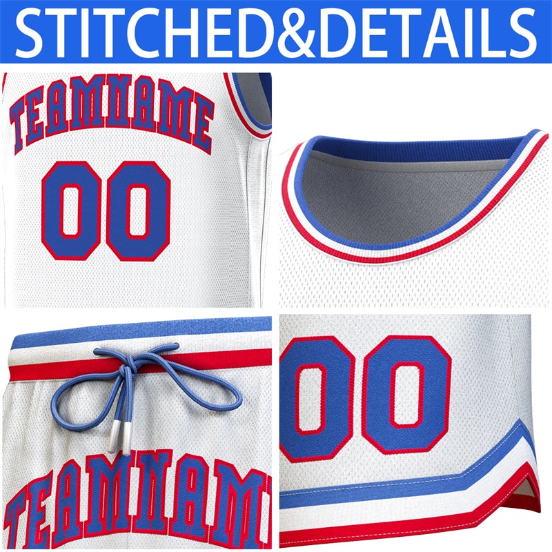 Custom White Royal-Red Classic Sets Basketball Jersey
