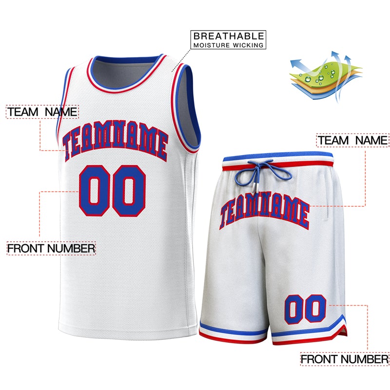 Custom White Royal-Red Classic Sets Basketball Jersey