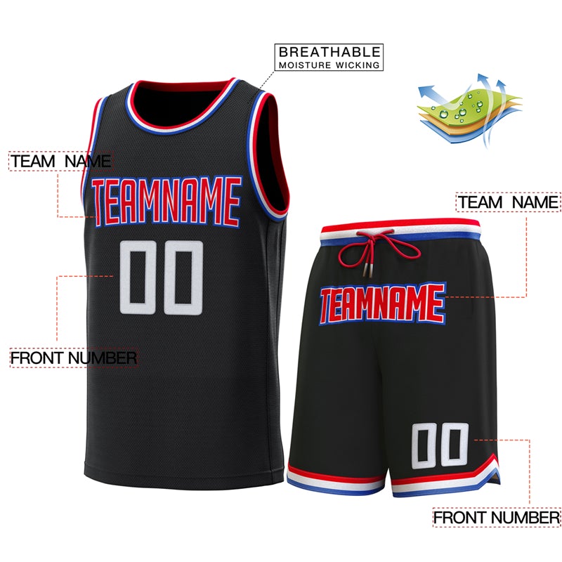 Custom Black Red-Royal Classic Sets Basketball Jersey