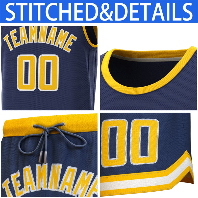 Custom Navy Yellow Classic Sets Basketball Jersey