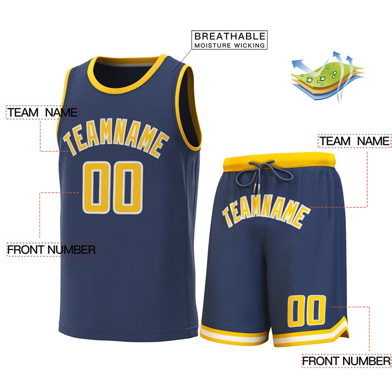Custom Navy Yellow Classic Sets Basketball Jersey
