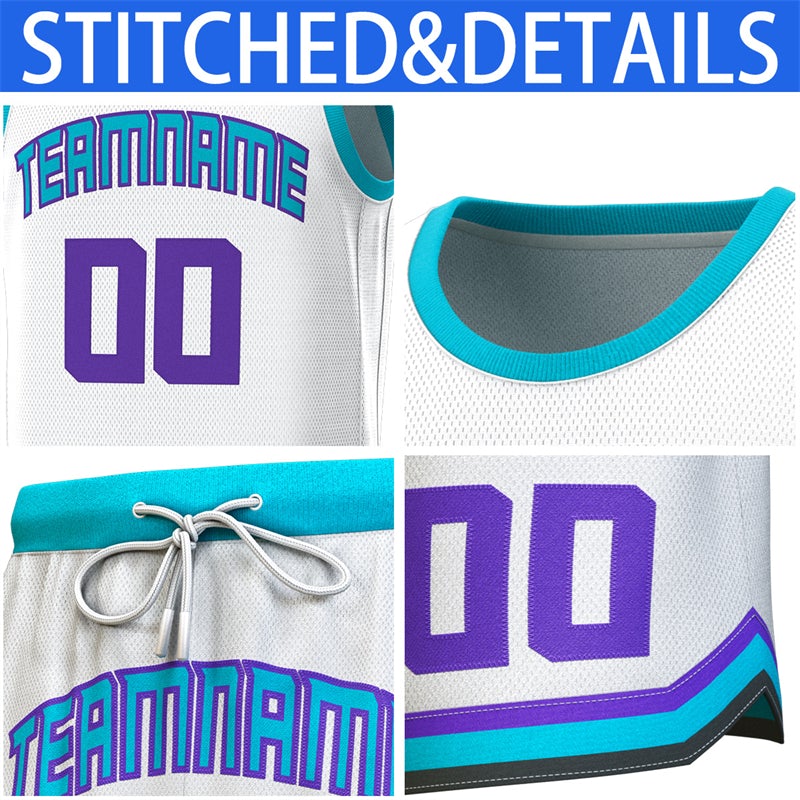 Custom White Teal Classic Sets Basketball Jersey