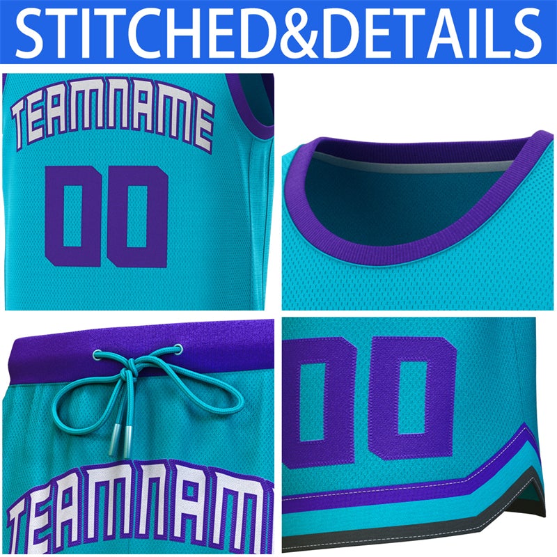 Custom Teal Purple Classic Sets Basketball Jersey