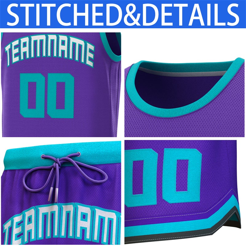 Custom Purple Teal Classic Sets Basketball Jersey