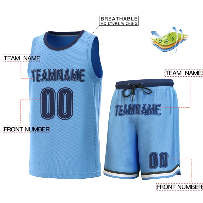 Custom Light Blue Navy Classic Sets Basketball Jersey