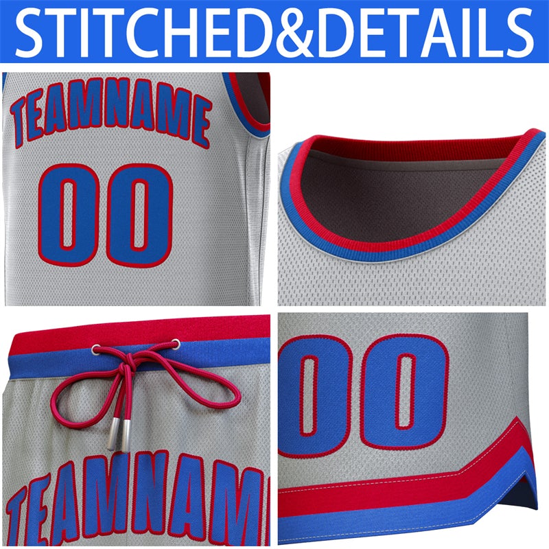 Custom Gray Red-Royal Classic Sets Basketball Jersey