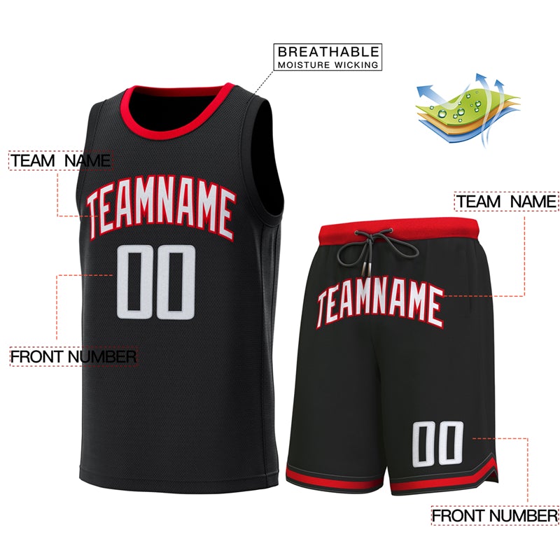 Custom Black Red Classic Sets Basketball Jersey