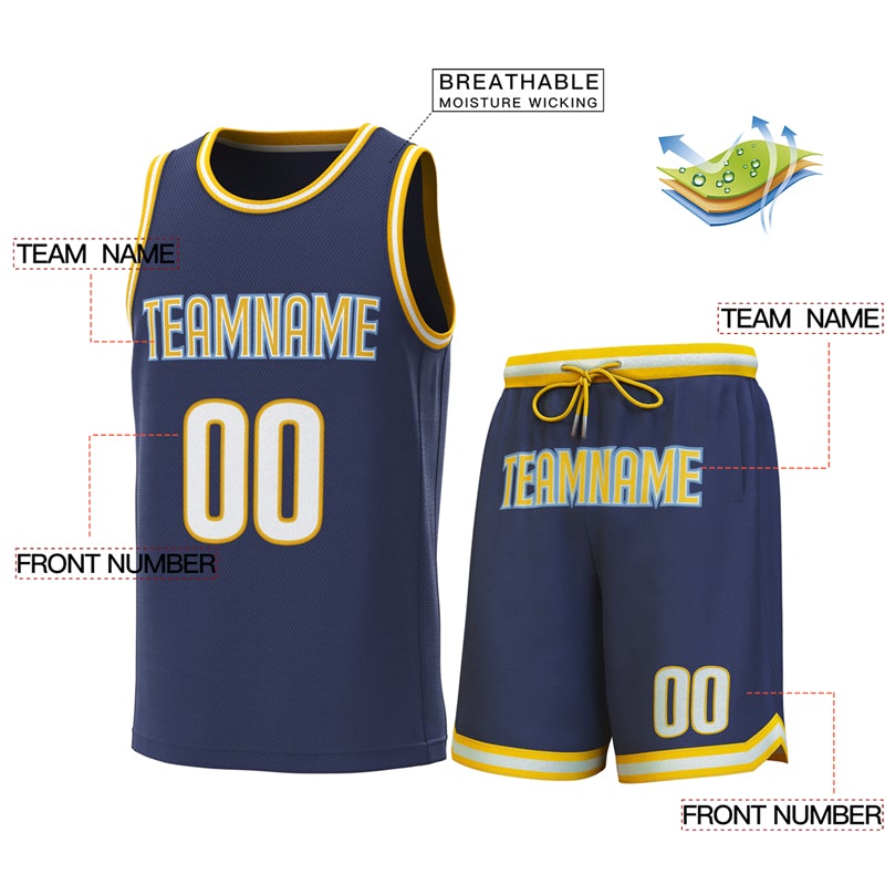 Custom Navy Yellow-Yellow Classic Sets Basketball Jersey