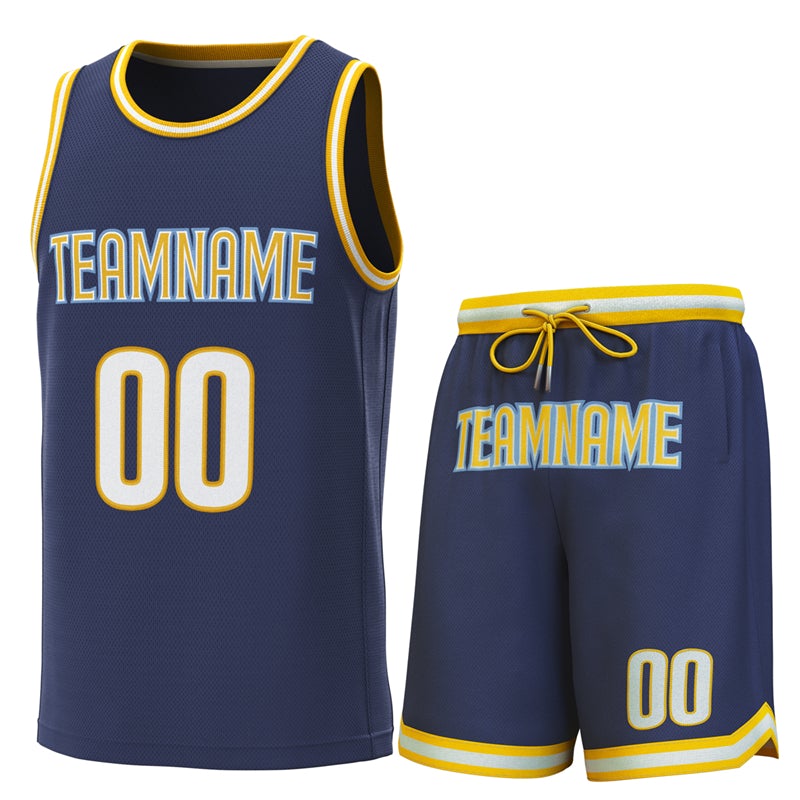 Custom Navy Yellow-Yellow Classic Sets Basketball Jersey