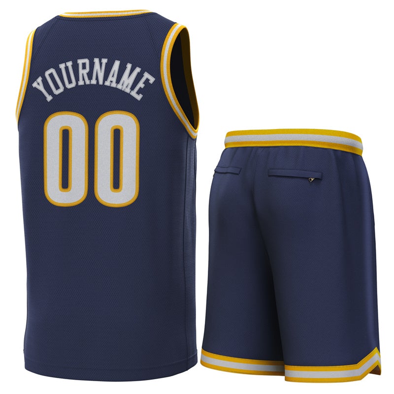 Custom Navy Yellow-Yellow Classic Sets Basketball Jersey