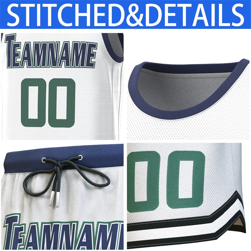 Custom White Navy Classic Sets Basketball Jersey
