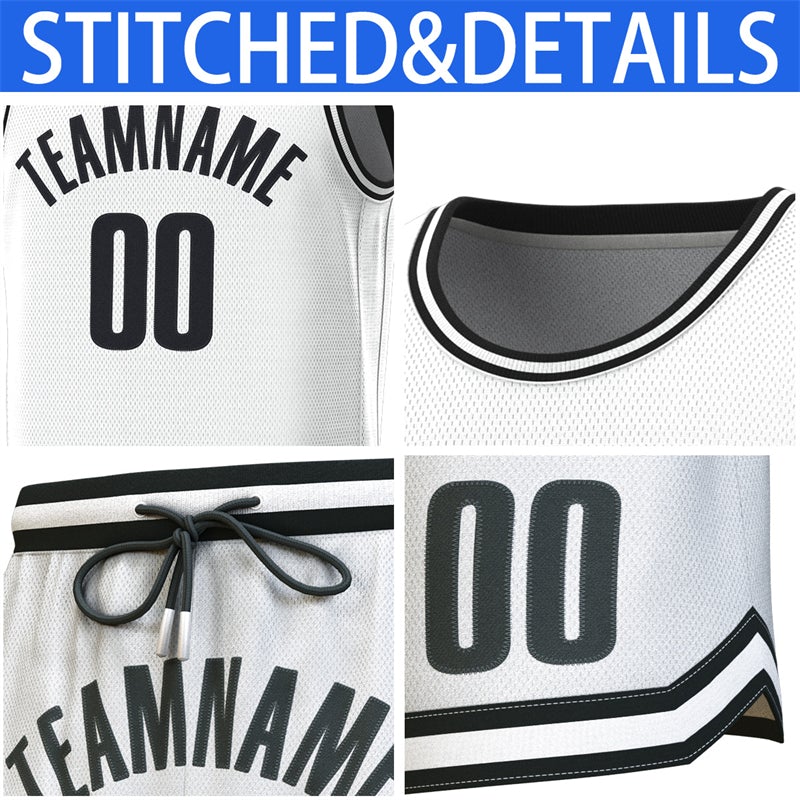 Custom White Black-White Classic Sets Basketball Jersey