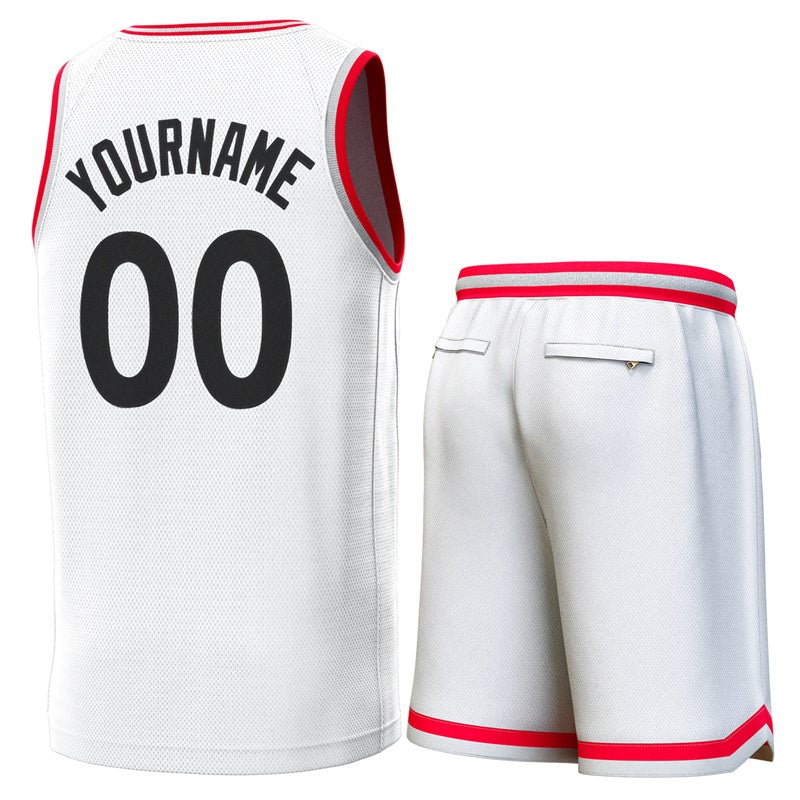 Custom White Red-Gray Classic Sets Basketball Jersey
