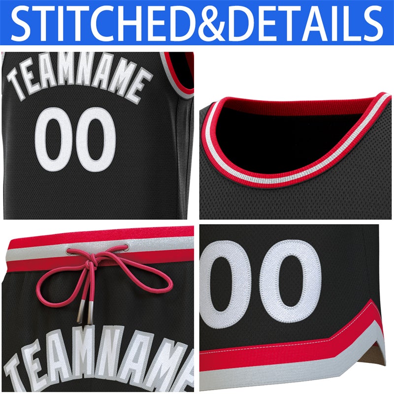Custom Black Red-Gray Classic Sets Basketball Jersey