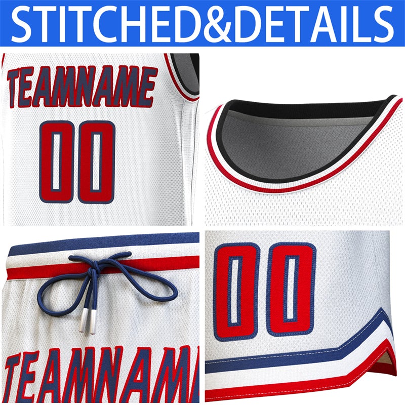 Custom White Navy-White Classic Sets Basketball Jersey