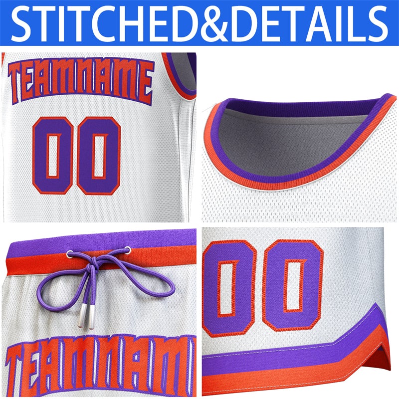 Custom White Purple-Orange Classic Sets Basketball Jersey