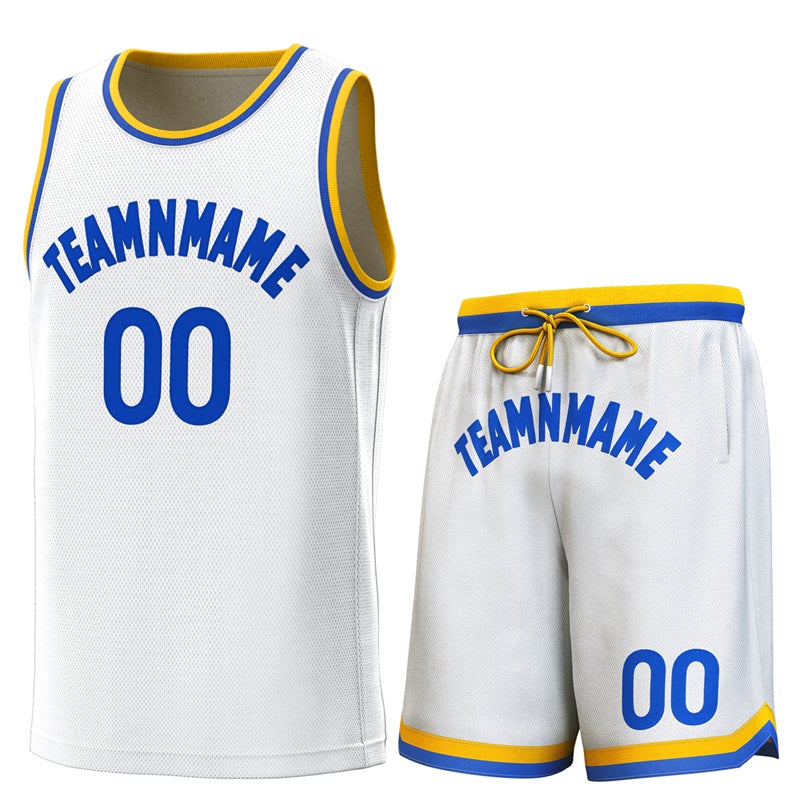 Custom White Yellow-Royal Classic Sets Basketball Jersey