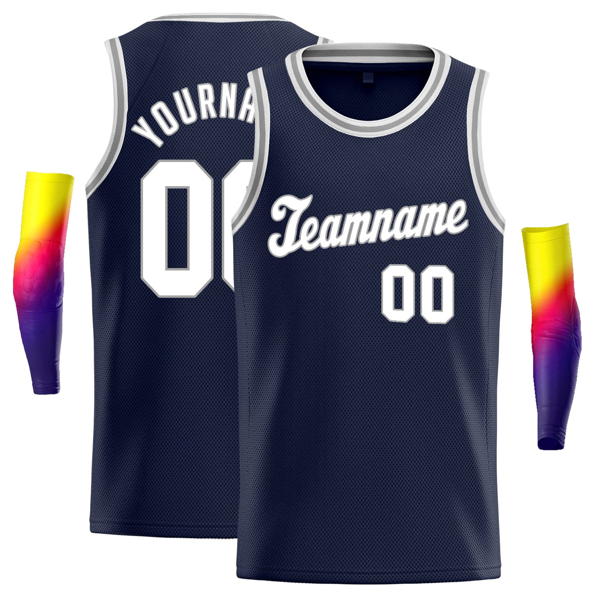 Custom Navy White-Gray Classic Tops Athletic Vest Basketball Jersey