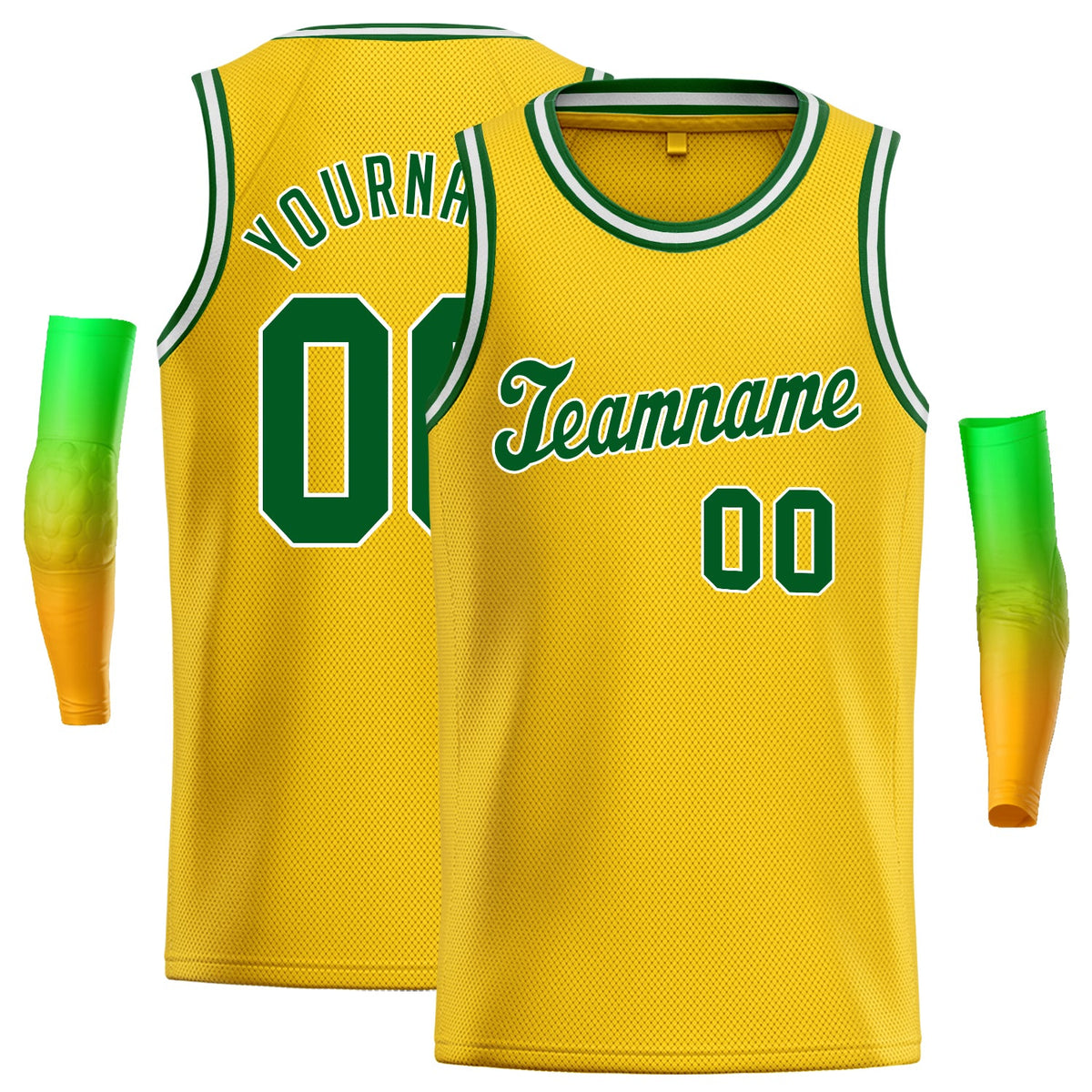 Custom Yellow Green-White Classic Tops Athletic Basketball Jersey