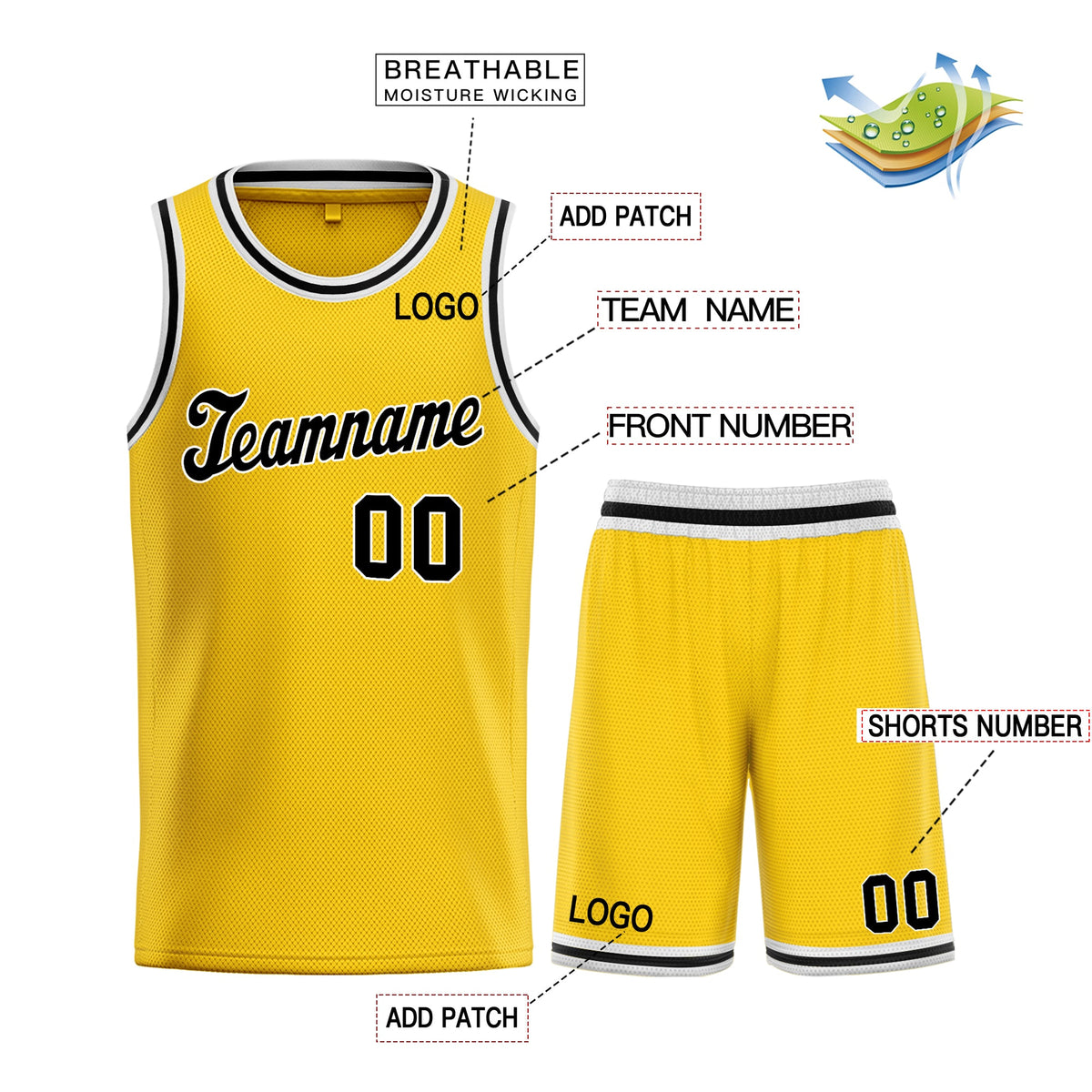 Custom Yellow Black-White Classic Sets Basketball Jersey